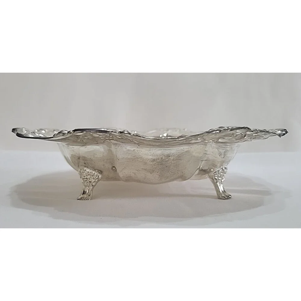 Vintage Silverplate Footed Serving Bowl Scroll Rim Candy Dish Rococo Style 11